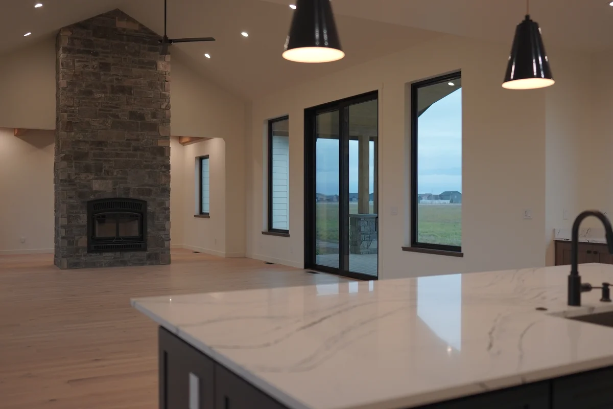 Finished custom home kitchen island Flathead Valley